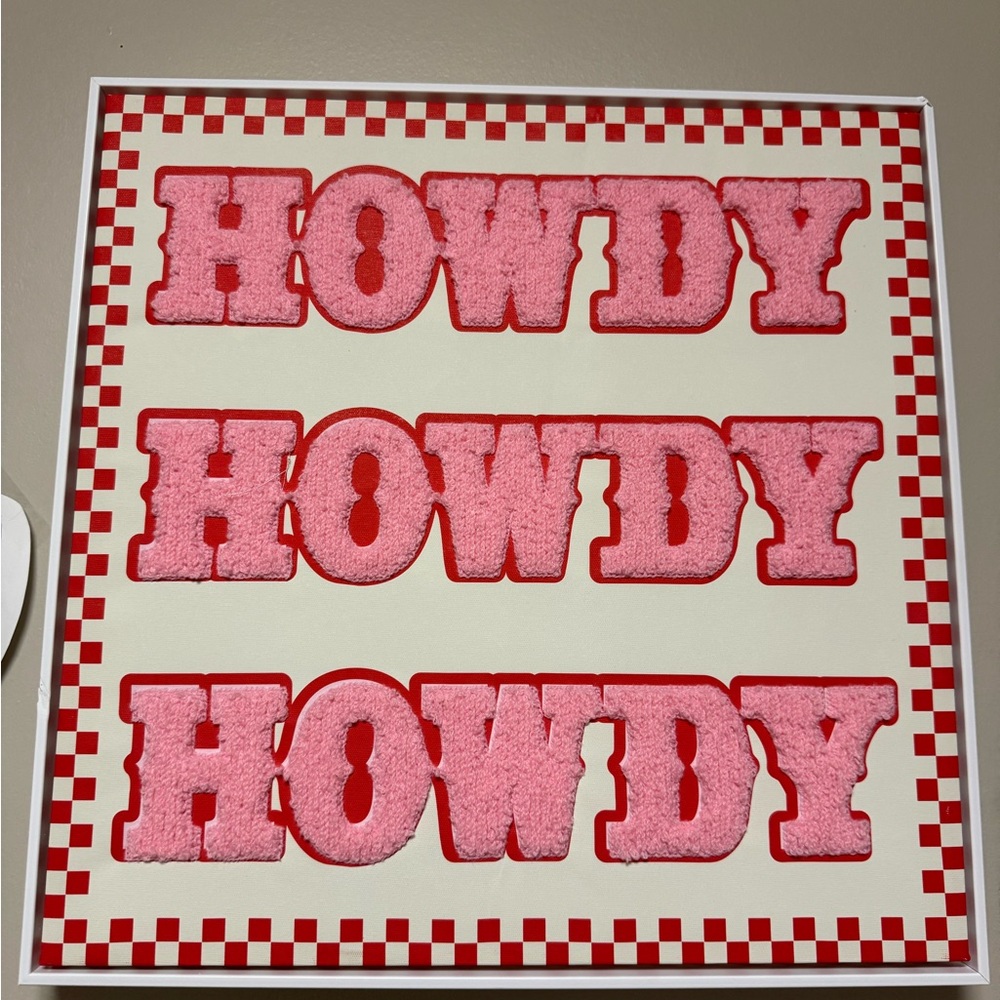 Howdy Wall Art with Red and Pink Design